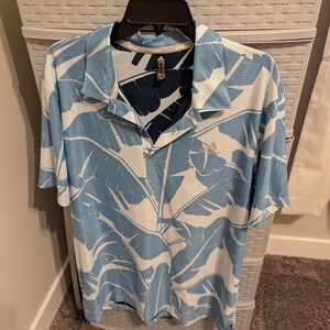 adidas Men’s Blue and White Tropical Leaf Polo